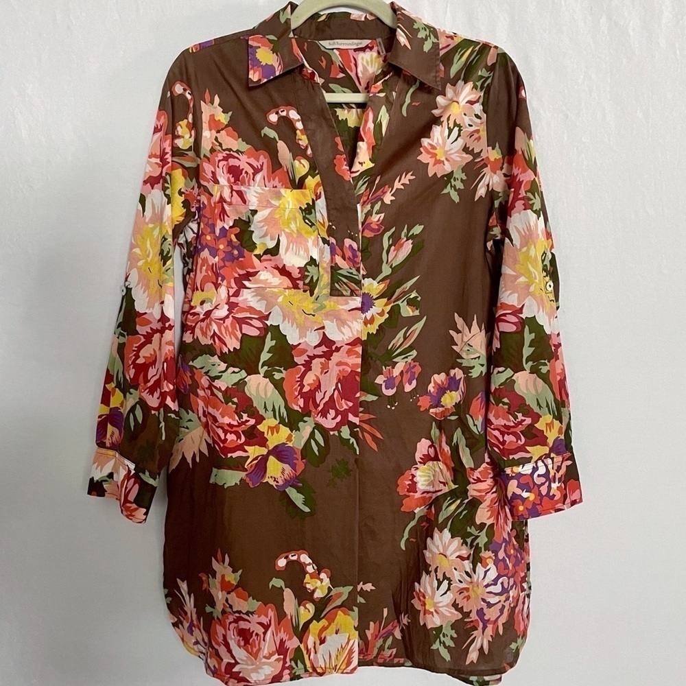 Soft Surroundings Boho Floral Popover Flora Tunic Top Pockets